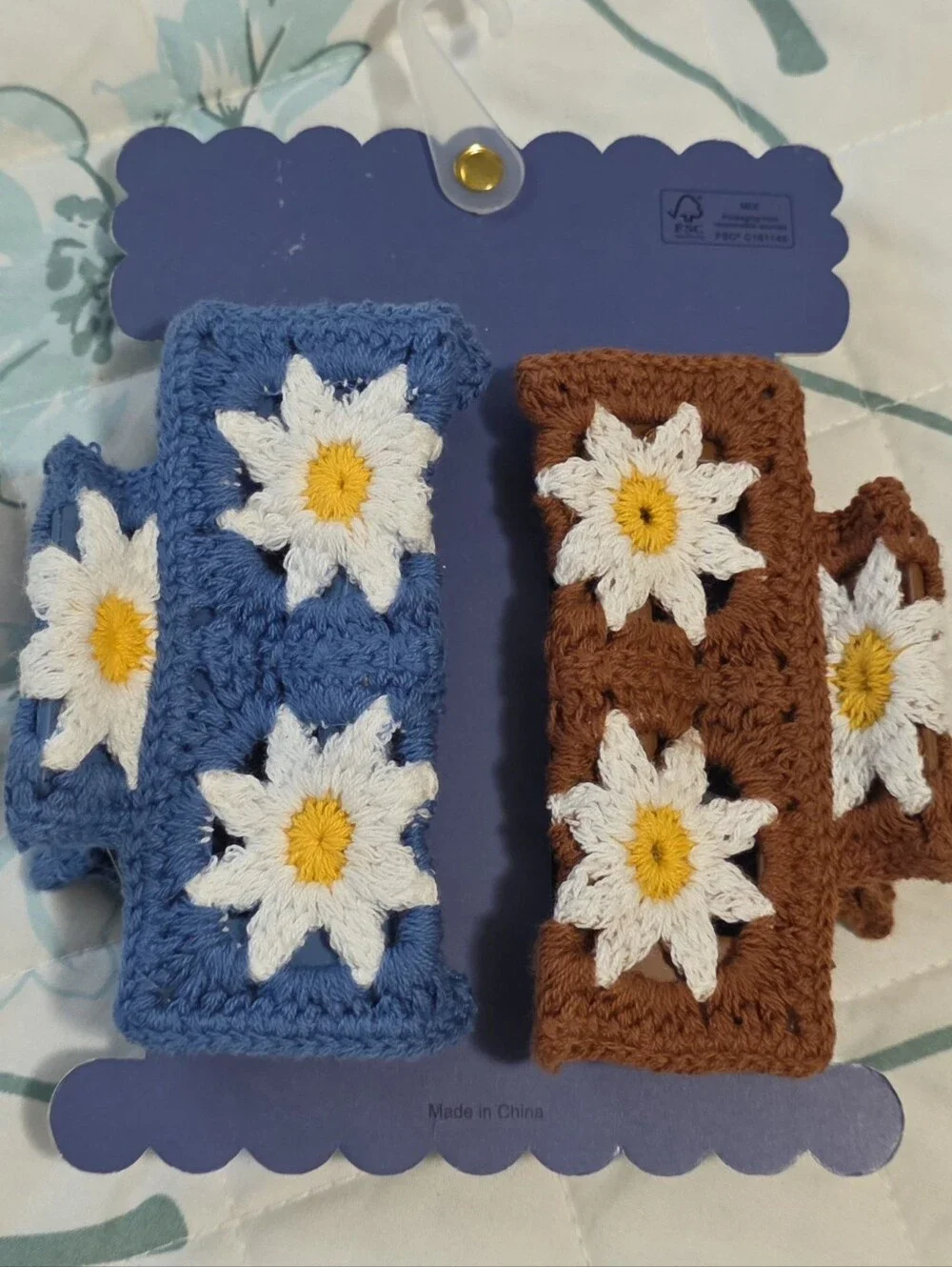 NWT 2 Sunday State Granny Squares Crochet Hair Clip Claw Cottagecore Boho Hippie